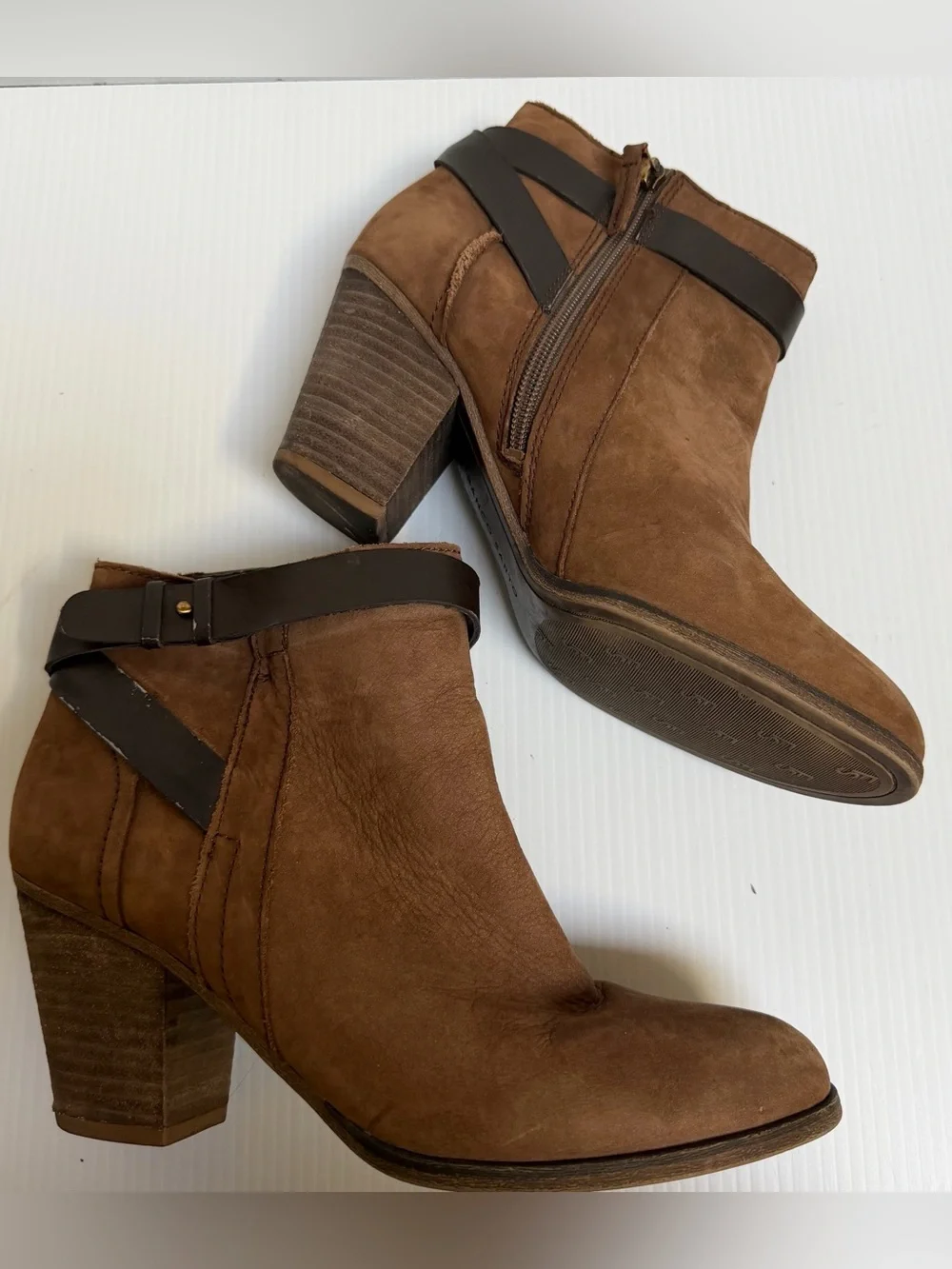 Brown Suede Women's Ankle Boots with Strap